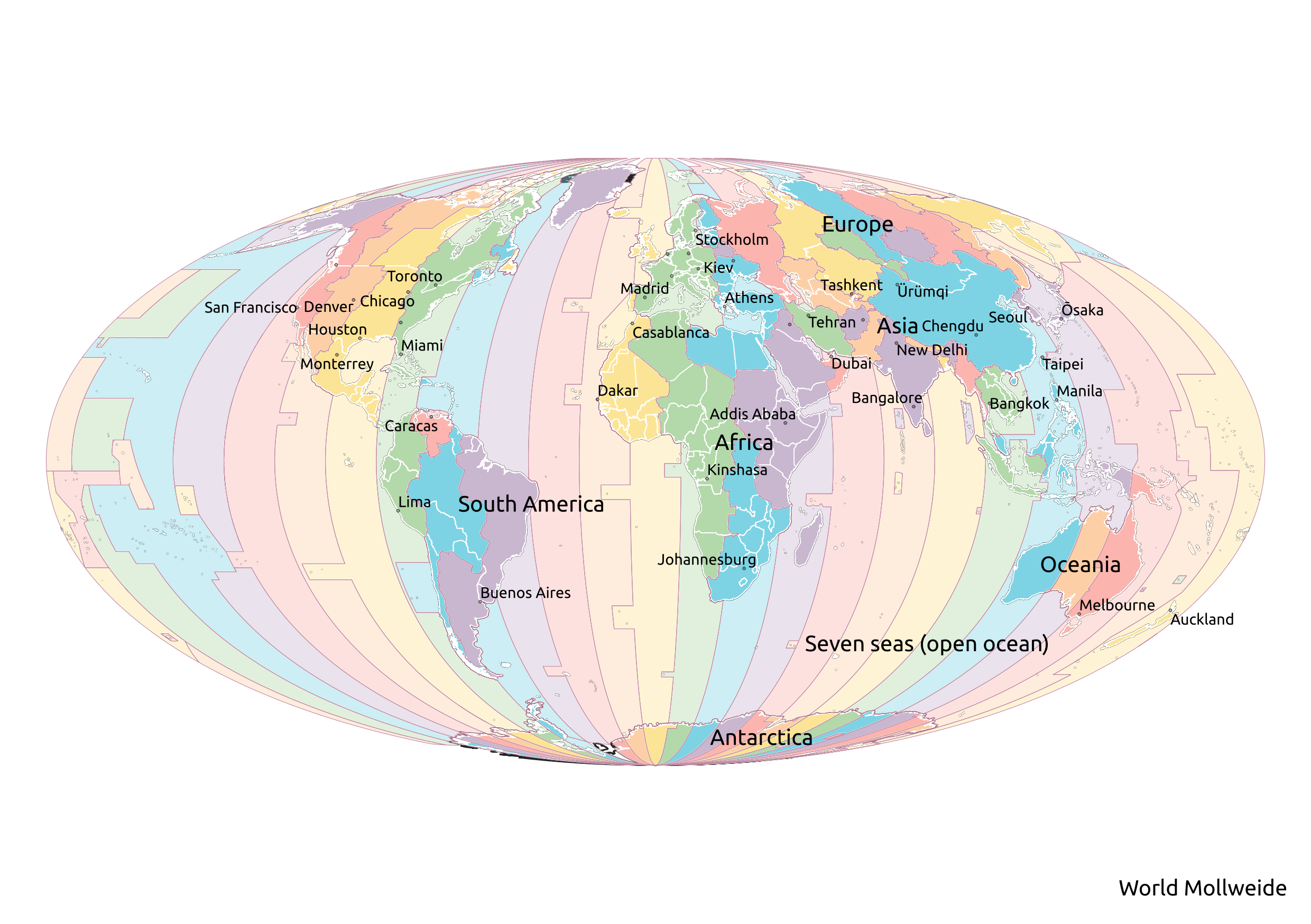 Mollweide world projection map