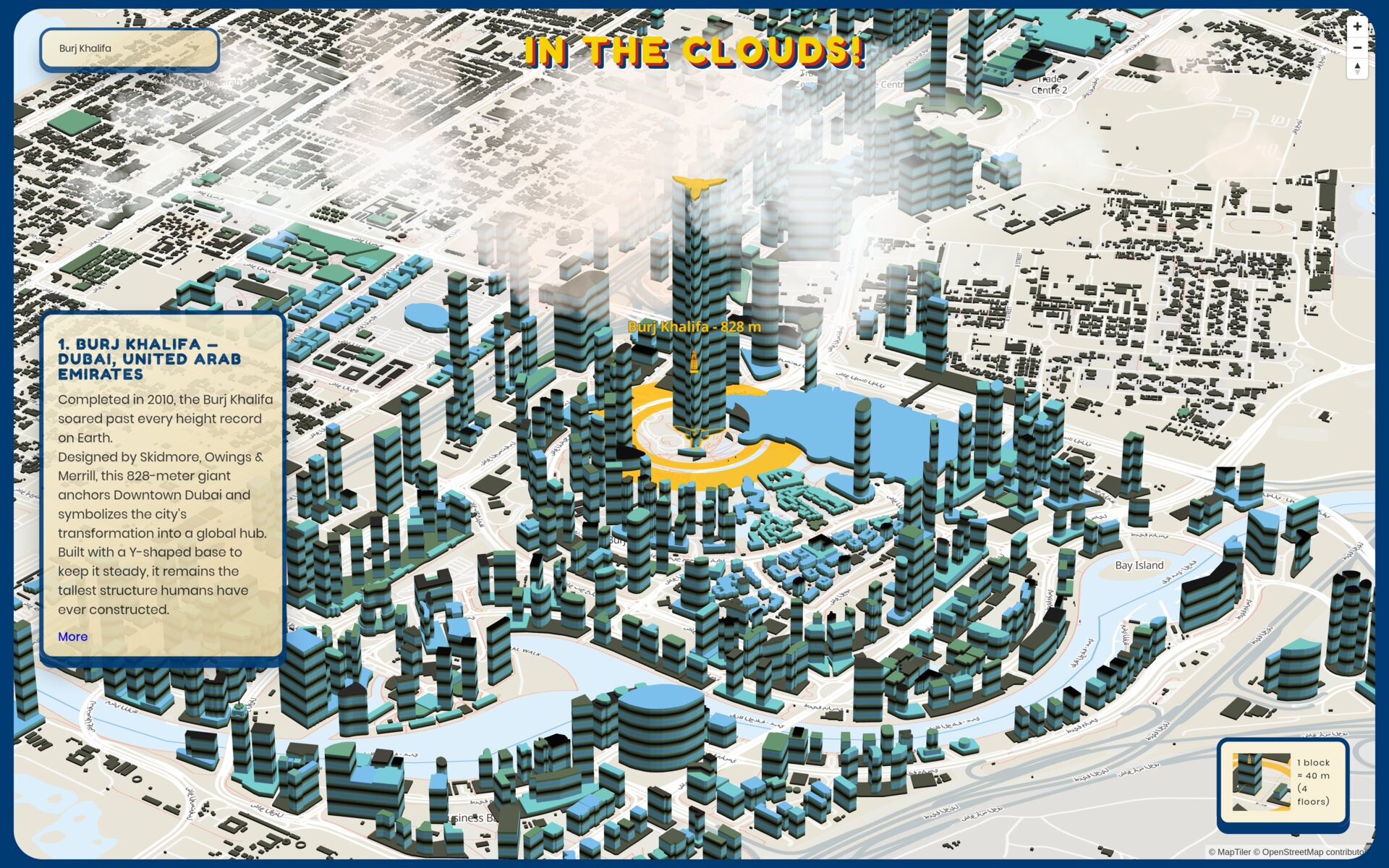 The world’s tallest buildings, stacked in blocks on a real map
